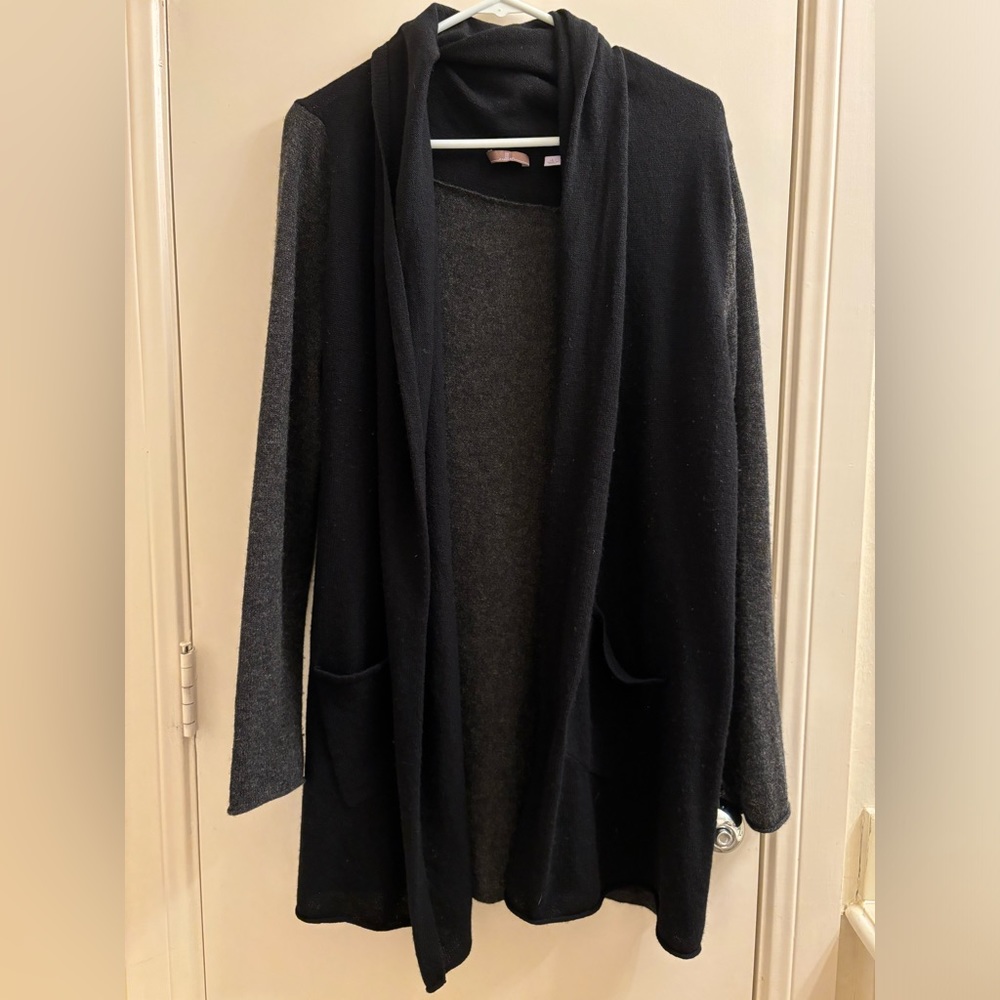 Cullen Womens Large Grey Black Colorblock Open Front Long Cardigan 100% Cashmere